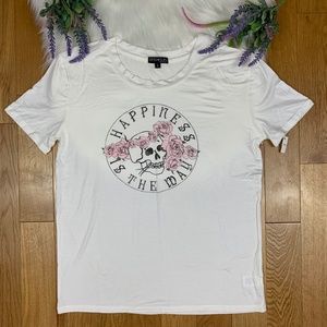 Fifth Sun Happiness Drapey Graphic Skull T-Shirt